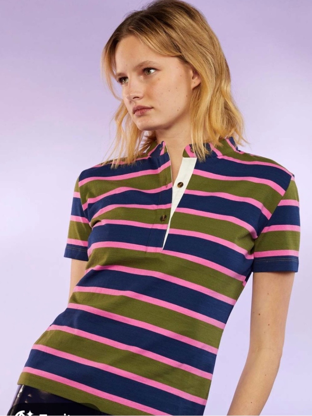 Cynthia Rowley Navy, Olive & Pink Striped Short-Sleeve Polo
